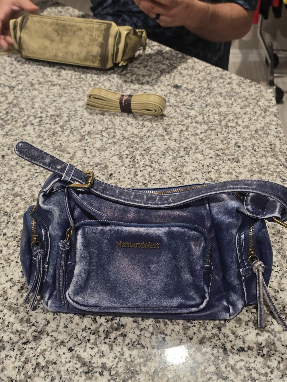 Montana West Distressed Navy Blue Shoulder Bag with Gold Hardware - Picture 3 of 4